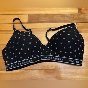 Victoria's Secret Black Bra with Pink Floral Dots T shirt bra wireless